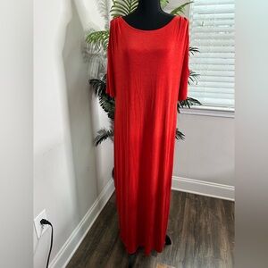 Chico's Cold Shoulder Red Maxi Dress with Gold‎ sz 16/18